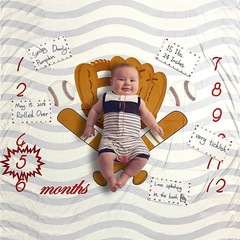 Baby Cotton Swaddle Blanket, Baseball Design, 40x50 Inch, Includes Props, Marker, and Birth Announcement Cards, Unisex...