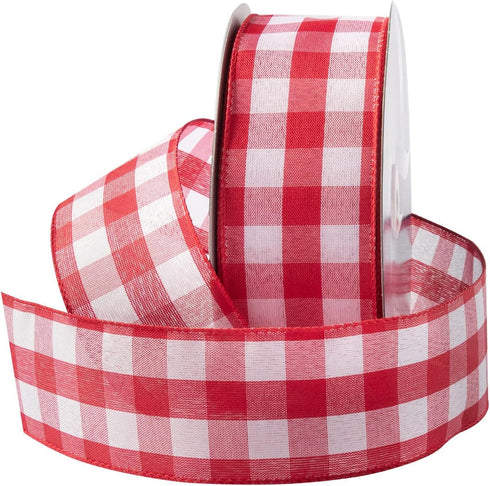 Royal Imports Buffalo Checkered Plaid Christmas Ribbon Wired, Red/White, 2.5" (#40) Gingham Design for Bow Making, Gift Wrapping, Wreaths, Holiday...