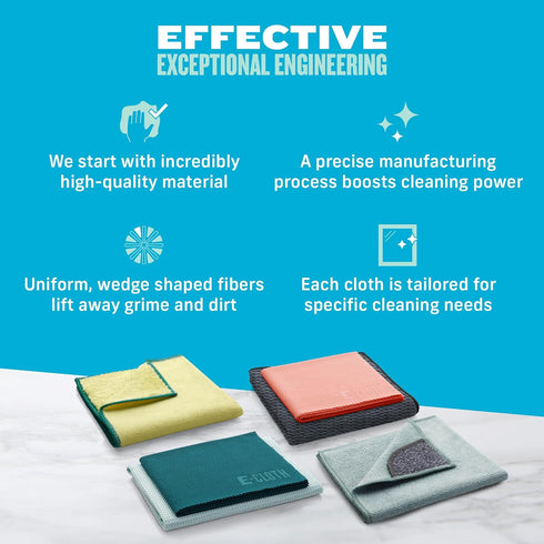 E-Cloth 6-pc Home Cleaning Essentials, Contains Multiple Microfiber Cleaning Cloths for a Streak-free Clean Glass, Window, Kitchen, Dust, Granite,...