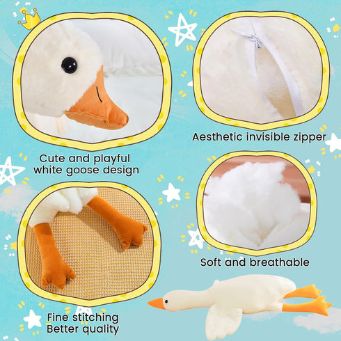 Heionia Goose Stuffed Animal 19.7'' Goose Plush Toy White Stuffed Goose Soft Plushie Sleeping Hugging Pillows 1Pcs...