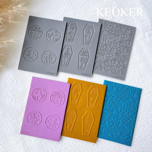 Keoker Polymer Clay Texture Sheets Halloween, Halloween Clay Texture Mat for Making Earrings Jewerly, Halloween Polymer Clay Earrings Tools (No. 4...