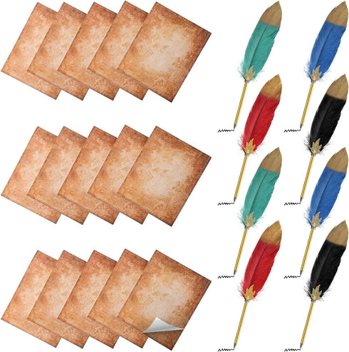 24 Pack Vintage Feather Pens and Sticky Notes Set 12 Pcs Feather Quill Ballpoint Pens Bulk 12 Pad 3x4 Sticky Notes Feather Pens Set for Writing Ki...