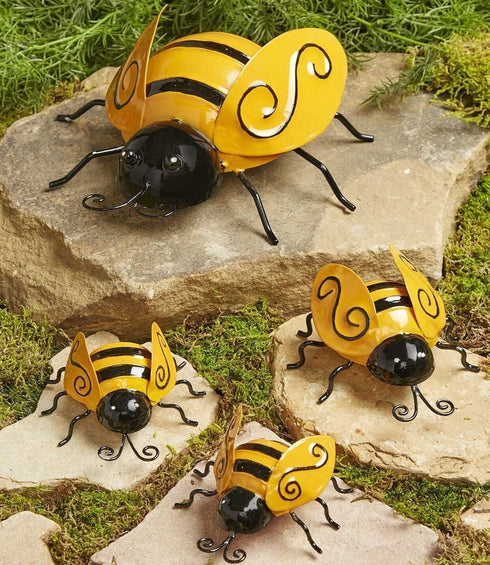 Decorative Metal Bumble Bee Bugs Garden Accents Lawn Ornaments Sculpture Outdoor Set of 4...