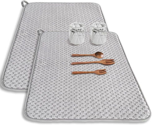 2 Pack Microfiber Dish Drying Mat,24*17 inch Absorbent Dish Drainer Kitchen Counter,Large Size Dish Drying Pad for Countertops,Sinks,Draining Rack...
