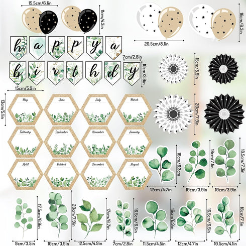 Whaline 49 Pieces Eucalyptus Bulletin Board Set Happy Birthday Banner Simply Boho Bulletin Board Decor Boho Greenery Calendar Cutout Decorations f...
