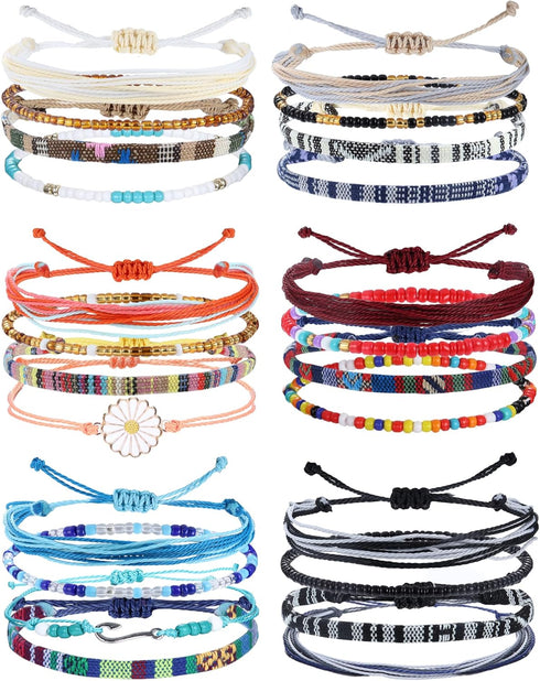 LOLIAS 24 Pieces Waterproof String Bracelets for Women Surfer Wave Boho Bracelet Adjustable Handmade Friendship Bracelet String Ocean Beach Boho B...