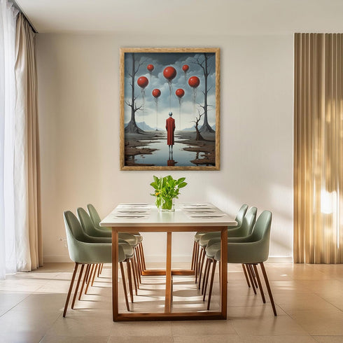 Posterizer 1 pcs-Lonely Alien Observing Floating Balloon Orbs-Abstract & Modern Art-Fantasy & Fiction Art-Gift for Art Lovers-Decor for Home & Off...