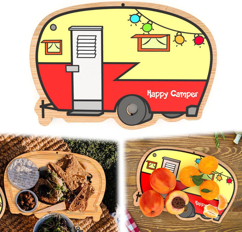 Camper RV Decor Bamboo Travel Cutting Board, Camping Gifts for Women Couple RV Owners, Retro Camp Cutting Board RV Camping Must Haves, RV Accessor...