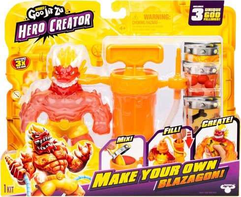 Heroes of Goo Jit Zu Hero Creator Blazagon with 3 Unique goo fillings, Mix, Fill & Create Your own Stretchy Action Figure, Play Again and Again...