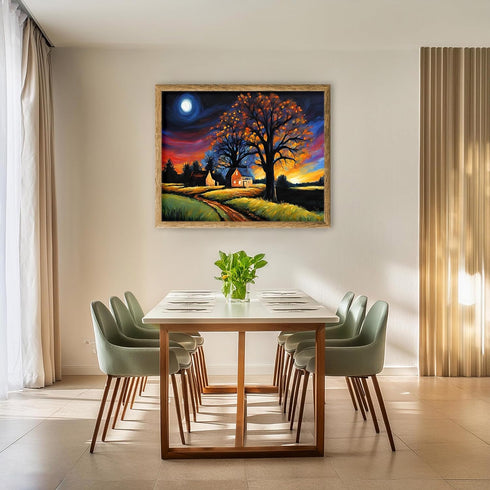 Posterizer 1 pcs- quaint old village-building in nature-night sky 1-Landscape & Nature Art-Floral Botanical Art- Decor for Home & Office- unframed...