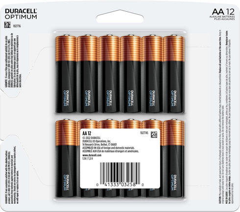 Duracell Optimum AA Batteries with Power Boost Ingredients, 12 Count Pack Double A Battery with Long-lasting Power, All-Purpose Alkaline AA Batter...