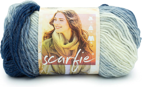 Lion Brand Yarn Scarfie Yarn, Blue/Cream......