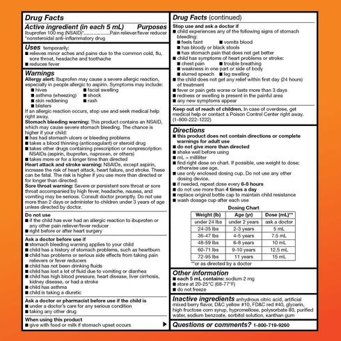 Amazon Basic Care Children's Ibuprofen Oral Suspension, 100 mg per 5 mL, Pain Reliever and Fever Reducer, Berry Flavor, For Sore Throat, Headache ...