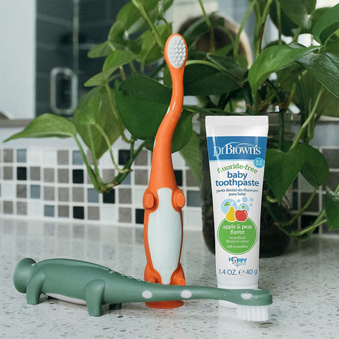 Dr. Brown's Fluoride-Free Baby Toothpaste, Infant & Toddler Oral Care, Apple Pear, 3-Pack, 1.4oz/40g, 0-3 years...