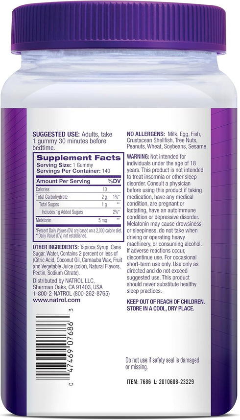 Natrol 5mg Melatonin Gummies, Sleep Support for Adults, Melatonin Supplements for Sleeping, 140 Strawberry-Flavored Gummies, 70 Day Supply...
