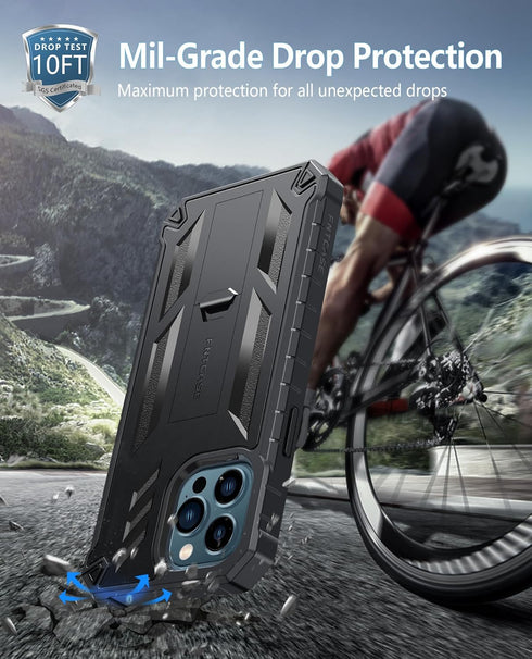 FNTCASE for iPhone 12-Pro-Max Phone Case: Military Grade Drop Proof Protection Mobile Cover with Kickstand | Matte Textured Rugged Shockproof TPU ...