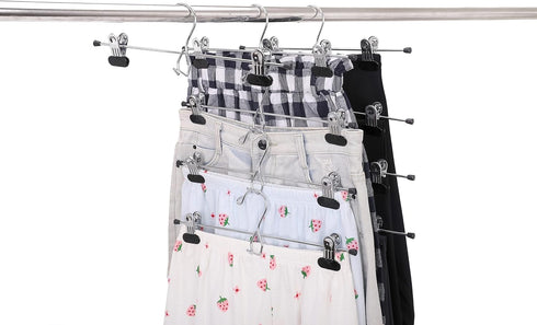 6 Quality Pants Hangers Heavy Duty Add-on Skirt/Slack Metal Hanger, Extra Wide Adjustable Clips, Multi Stackable Add on Hangers, Chrome, Jeans, Bo...