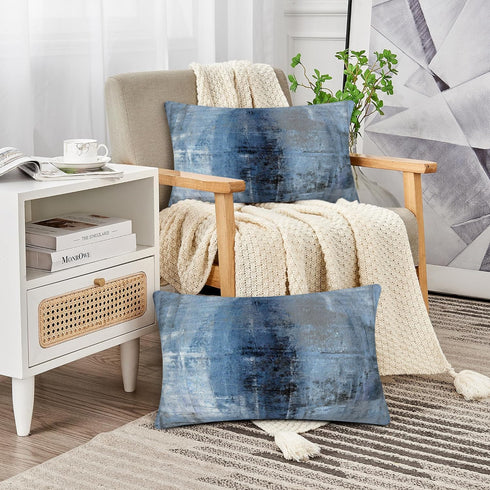 Blue and Grey Abstract Art Artwork Pillow Cover, Gallery Modern Decorative Throw Pillows Cushion Cover for Bedroom Sofa Living Room 12 x 20 Inch S...