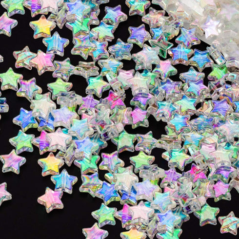 OIIKI 200 PCS Acrylic Star Shape Beads, Star Shape Charming Beads, Clear Acrylic 10mm Colorful Beads for DIY Jewelry Craft Making Necklace Bracele...
