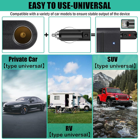 12V 10A Power Adapter Car Charger Converter,Car Cigarette Lighter Socket AC/DC Power Supply Adapter Transformer for Tire Inflator, Car Refrigerato...