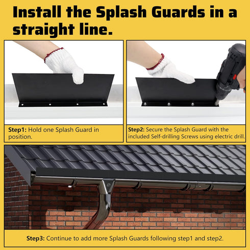 4 Pack Aluminum Gutter Valley Splash Guard,Keep Water from Overshooting The Gutter,for Valley,Corner,or Straight,10 inch Each Piece,Grey...