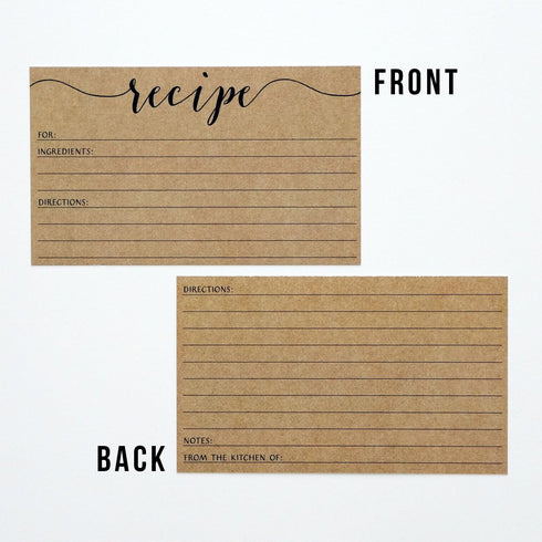 Recipe Cards - Size 3x5 - Small Kraft Brown Lined Kitchen Note Card for Recipe Box - Set of 50...