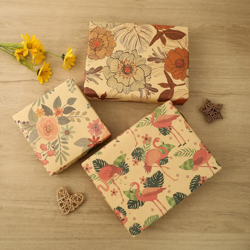 BULKYTREE Kraft Floral Wrapping Paper for Girls Kids Men Women Birthday Wedding Mothers Day Bridal Shower Wedding Graduation - 6 Large Sheets Flow...