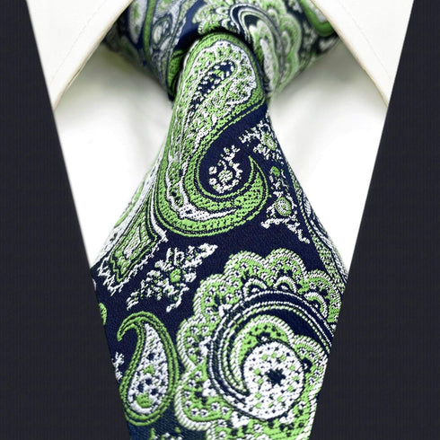 S&W SHLAX&WING Mens Ties Gray Blue Green Neckties for Men Silk Paisley Classic Size Necktie with Pocket Square Set...