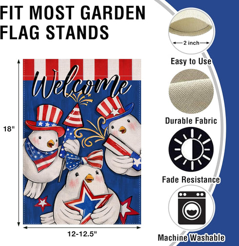 Welcome 4th of July Dove Peace Bird Patriotic Small Decorative Garden Flag, America USA Stars Stripes Blue Yard Lawn Outside Decor, American Firew...