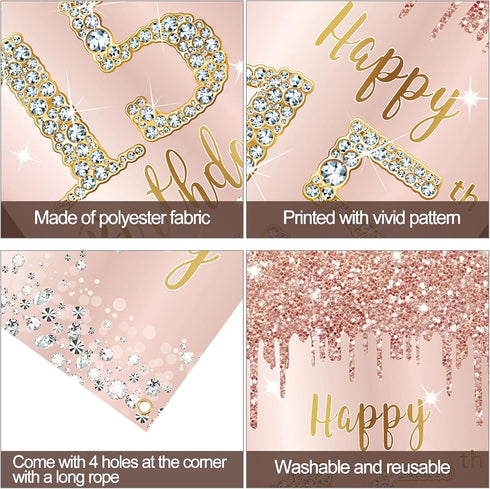 Happy 15th Birthday Door Banner Decorations for Girls, Pink Rose Gold 15 Birthday Party Backdrop Door Cover Sign Supplies, Fifteen Year Old Birthd...