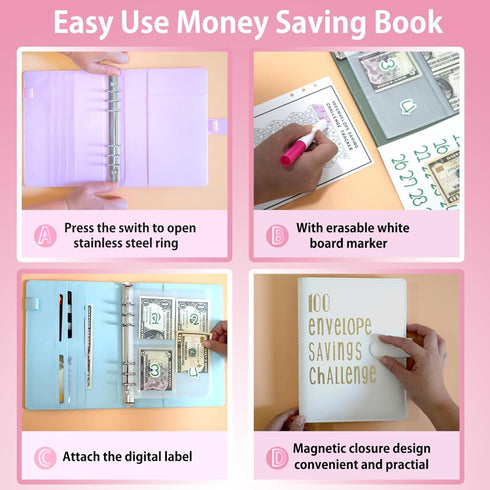 100 Envelopes Challenge Binder Kit A5 Size Money Saving Budget Binder with Numbers 100 Day Cash Envelopes Savings Challenges Book Planning to Save...