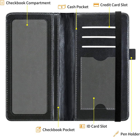 Checkbook Cover for Women Men Premium Leather Check Book Holder Wallet with RFID Blocking Function and Elastic Band, Galaxy Butterfly Cat...