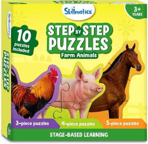 Skillmatics Step by Step Puzzle - 40 Piece Farm Animal Jigsaw & Toddler Puzzles, Educational Montessori Toy for Boys & Girls, Gifts for Kids Ages ...