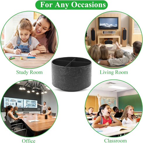 lizimandu Round Leather Art Supply Organizer,Remote Control Holder,360 Degree Spinning,Multi-Functional Pencil Holder,4 Compartments Desktop Stati...