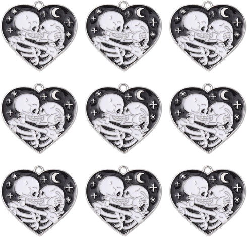 KitBeads 20pcs Heart Shaped Skull Charms Couple Kissing Skeleton Charms Star Moon Dark Night Celestial Black Heart Charms for Jewelry Making Bulk...