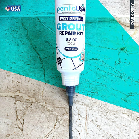 PentaUSA Tile Grout Repair Kit - Dark Grey Grout Filler, Triple Protection, Fast Drying Formula Restores and Renews Grout Lines with Grout Float (...