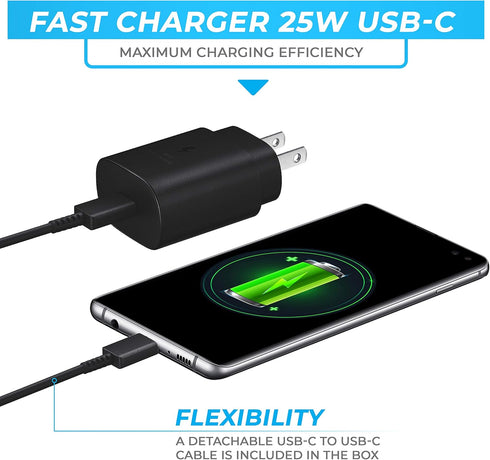 25W Fast Charger & Type C Cable Compatible for Samsung Galaxy S20 / S21 / S21+ / S21 Ultra S10, S9, Note 20, 10, 8, 9, iPad Pro 12.9/11, Google Pi...