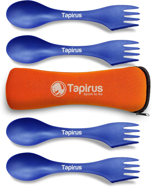 Tapirus 4 Blue Spork to Go Set - Durable and BPA Free Sporks - Spoon, Fork and Knife Combo Utensils Flatware - Mess Kit for Camping, Hunting and O...