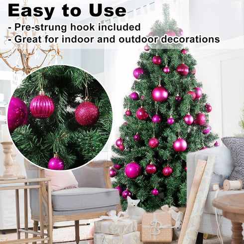 Fuchsia 2.5" Christmas Balls Christmas Tree Decoration Ornaments Shatterproof Hanging Balls for Birthday Halloween Holiday Wedding Decorations Set...