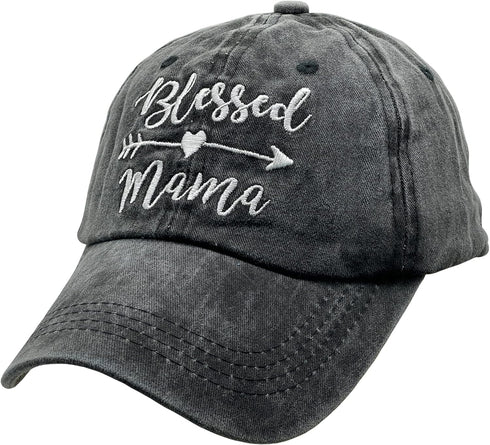 Women's Baseball Hat Blessed Mama Faith Embroidered Vintage Distressed Dad Cap Black...