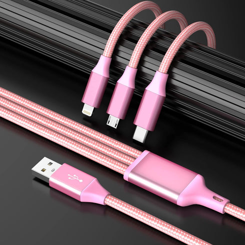 IDISON Multi Charging Cable(2Pack 4FT), 3 in 1 Charging Cable Nylon Braided USB Multi Charger Cable Universal USB Cable with Type C/Micro/IP Port ...