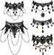 5 Set Halloween Black Necklaces Lace Neck Choker Steampunk Goth Gothic Neck Chain Collar Elegant Pendant for Wedding Party Cosplay Christmas...