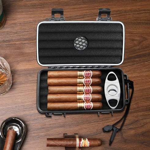Flauno Travel Cigar Humidor Case - Portable Cigar Box with Humidifier Disc & Cigar Cutter | Waterproof | Crushproof | Airtight | Durable (Holds up...