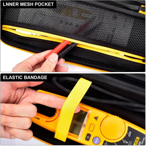 Case Compatible with Fluke T5-1000/ T5 600/ T6-1000/ T6 600 Electrical Voltage, Continuity and Current Tester Meter Organizer Holder - Black (Box ...