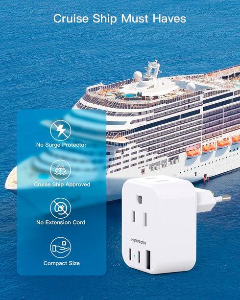 European Travel Plug Adapter USB C, International Plug Adapter, US to Europe Plug Adapter with 2 Outlets 3 USB Ports(2 USB C), Type C Power Adapte...
