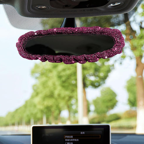 Bling Car Rearview Mirror, Elastic Plush Auto Rear View Mirror Protector, Car Rear View Mirror Elastic Band Car Rearview Mirror Cover for Women Fi...