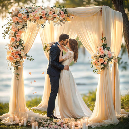 Wedding Arch Draping Fabric, 1 Panel 28" x 19Ft Champagne Sheer Backdrop Curtain for Ceremony, Party Ceiling Decor - Arch Decorations and Ceiling ...