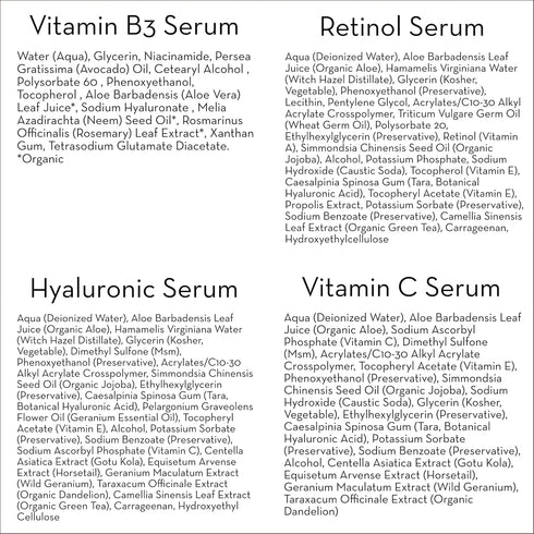Pure Body Naturals Facial Serum - Hyaluronic Acid Serum, Retinol Serum, Vitamin C Serum, and Vitamin B3 (Niacinamide) Serum - A Perfect Serum Gift...