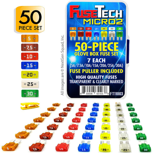 Micro2 APT ATR 50 Piece Automotive Car Fuse Assortment Glove Box Set (49 Micro 2 Blade Fuses + Fuse Puller) 5A 7.5A 10A 15A 20A 25A 30A...