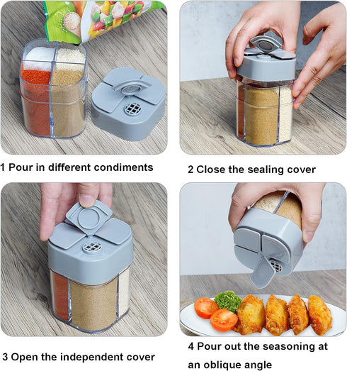 2 Pack 4 in 1 Spice Container Salt and Pepper Shaker Transparent Seasoning Shaker Can Filter Lumps Spice Jars for Home Restaurant Camping Travel C...